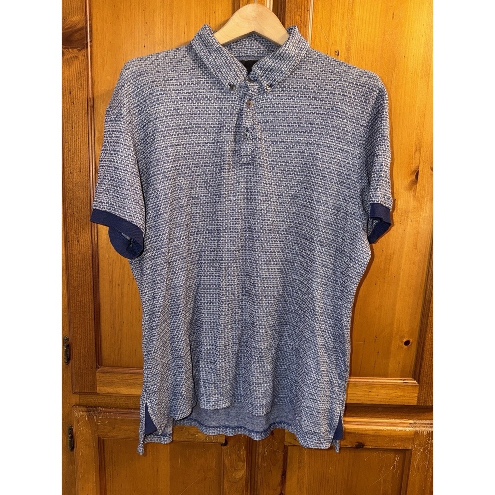 Roland Mouret Men's 44 Linen Blend Polo Shirt Short Sleeve Collared Preppy Beach